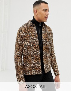 Джинсовая куртка c леопардовым принтом ASOS DESIGN Tall-Светло-коричневый