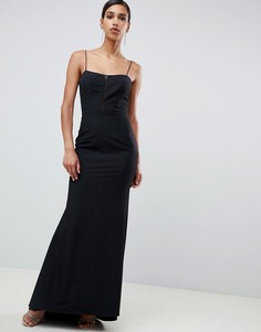 Черное платье макси с кружевной отделкой Jarlo-Черный