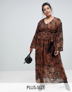 Платье макси с завязкой на талии и леопардовым принтом Lost Ink Plus-Мульти