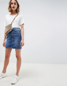 Синяя выбеленная джинсовая юбка с завышенной талией ASOS DESIGN-Синий