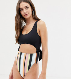 Слитный купальник в стиле колор блок в полоску с вырезами ASOS DESIGN Tall-Мульти