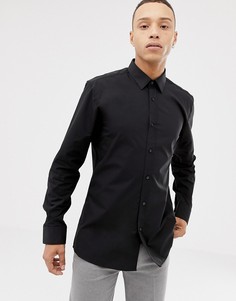 Черная приталенная рубашка из поплина HUGO Elisha01-Черный