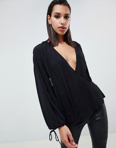 Oversize-лонгслив с запахом ASOS DESIGN-Черный