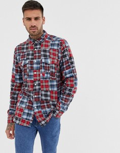 Рубашка классического кроя в клетку в стиле пэтчворк ASOS DESIGN-Темно-синий