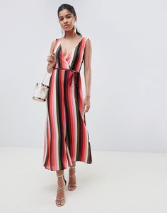 Комбинезон в полоску с запахом ASOS DESIGN-Мульти
