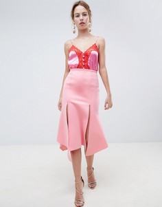 Юбка миди с разрезами ASOS DESIGN-Розовый