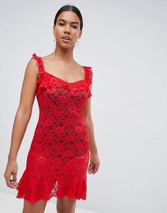 Кружевное платье мини с оборками Missguided-Красный