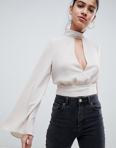 Лонгслив с глубоким вырезом, открытой спиной и завязкой ASOS DESIGN-Желтый