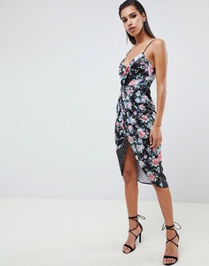 Платье миди в горошек и цветочек ASOS DESIGN-Мульти