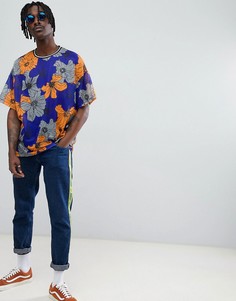 Сетчатая футболка oversize с цветочным принтом ASOS DESIGN-Мульти