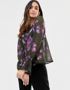 Блузка с цветочным принтом и оборками на рукавах Y.A.S-Мульти