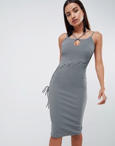 Облегающее платье миди со шнуровкой ASOS DESIGN-Серый
