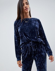 Свитшот для дома из мятого бархата ASOS DESIGN-Темно-синий