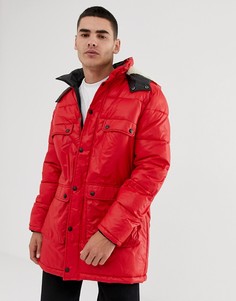 Красная длинная парка с отделкой из искусственного меха ASOS DESIGN-Красный