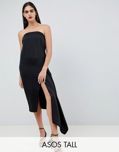 Атласное платье-бандо миди ASOS DESIGN Tall-Черный