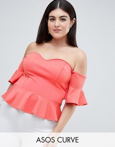 Топ с оборкой ASOS DESIGN Curve-Оранжевый
