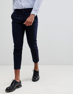 Укороченные строгие облегающие брюки в полоску Celio-Темно-синий