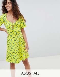 Приталенный сарафан с завязкой и пышными рукавами ASOS DESIGN Tall-Мульти