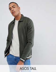Трикотажная куртка Харрингтон с белой отделкой ASOS DESIGN Tall-Зеленый