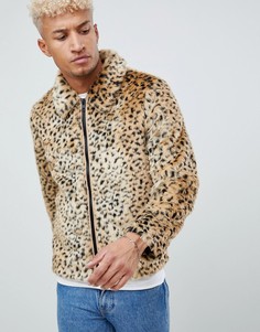 Куртка из искусственного меха с леопардовым принтом ASOS DESIGN-Светло-коричневый