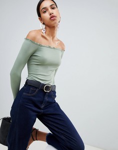 Боди с открытыми плечами и длинными рукавами ASOS DESIGN-Зеленый