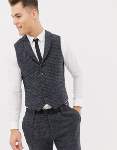 Синий узкий жилет в мелкую клетку из 100% шерстяного харрис-твида ASOS DESIGN