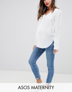 Синие выбеленные джинсы скинни с завышенной талией ASOS DESIGN Maternity Ridley-Синий
