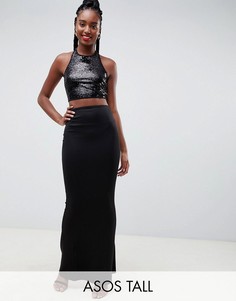 Платье макси с пайетками ASOS DESIGN Tall-Черный