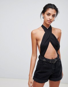 Черное боди с перекрестом ASOS DESIGN-Черный