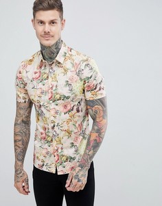 Облегающая рубашка с цветочным принтом ASOS DESIGN-Белый
