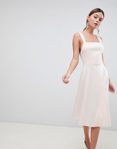 Платье миди для выпускного с квадратным вырезом ASOS DESIGN-Розовый