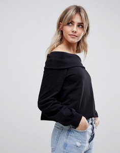 Черный свитшот с открытыми плечами и отворотом ASOS DESIGN