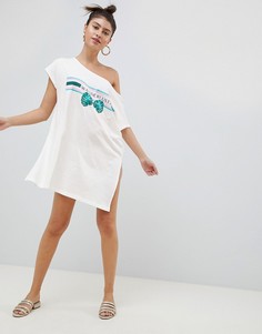 Свободная трикотажная пляжная футболка с принтом \Wanderlust\" ASOS DESIGN-Мульти