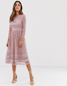 Кружевное приталенное платье миди ASOS DESIGN-Розовый