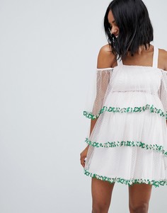 Платье мини из сетки добби с кружевной отделкой ASOS DESIGN Maternity-Белый
