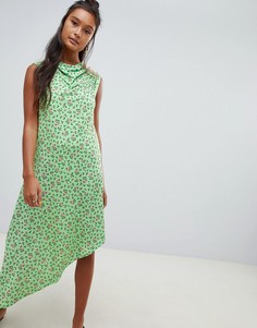 Платье миди с цветочным принтом и пуговицами ASOS DESIGN-Мульти