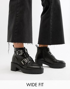 Ботинки для широкой стопы на толстой подошве со шнуровкой и пряжками ASOS DESIGN Rouge-Черный