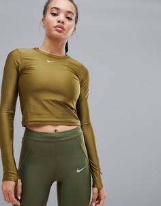 Зеленый кроп-топ с длинными рукавами Nike Running Speed