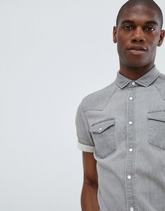 Светло-серая облегающая джинсовая рубашка в стиле вестерн ASOS DESIGN-Серый