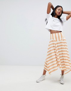 Юбка миди в желтую полоску с асимметричным подолом ASOS DESIGN-Мульти