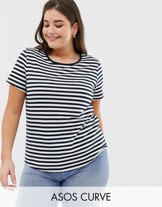 Футболка в полоску с круглым вырезом ASOS DESIGN Curve-Мульти