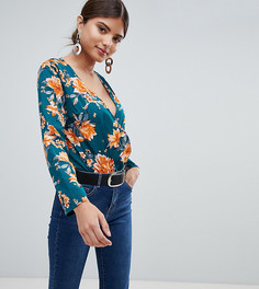 Боди с цветочным принтом и V-образным вырезом Missguided-Зеленый
