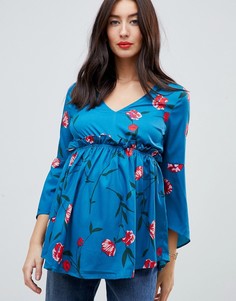Свободная блузка с цветочным принтом Mamalicious-Мульти Mama.Licious