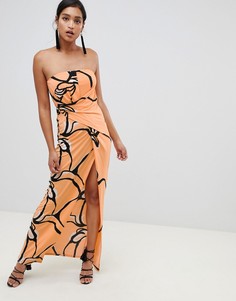 Платье-бандо макси с принтом ASOS DESIGN-Оранжевый