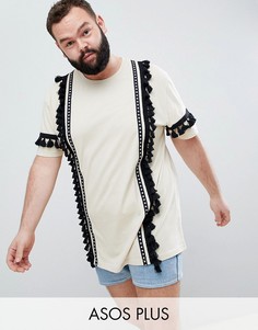 Свободная длинная футболка с кисточками ASOS DESIGN Plus-Белый