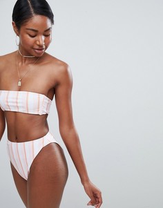 Белые плавки бикини в полоску с завышенной талией Missguided-Мульти