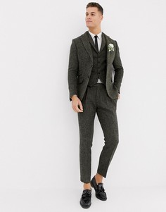 Узкие брюки цвета хаки из100% шерстяного твида Харрис ASOS DESIGN-Зеленый