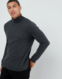 Темно-серый хлопковый джемпер с отворачивающимся воротом ASOS DESIGN