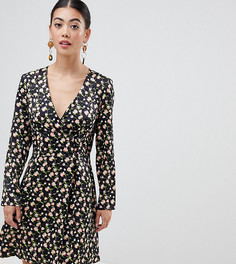Жаккардовое приталенное платье мини с пуговицами и длинными рукавами ASOS DESIGN Petite-Мульти