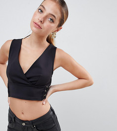 Кроп-топ с запахом и металлической отделкой ASOS DESIGN Petite-Черный